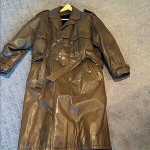 Men's Brown Leather Trench Coat